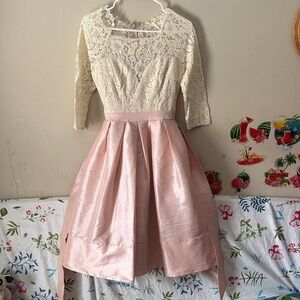 Girls' Ivory Lace Top & Blush Pink Satin Skirt Formal Dress NWT